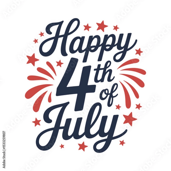 Fototapeta Happy 4th of July Calligraphy with Stars and Fireworks Design

