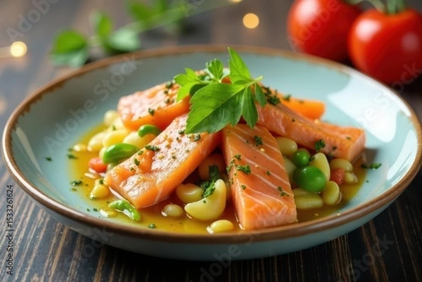 Obraz Elegant salmon Olivier salad, festive garnish , gourmet, christmas, luxury