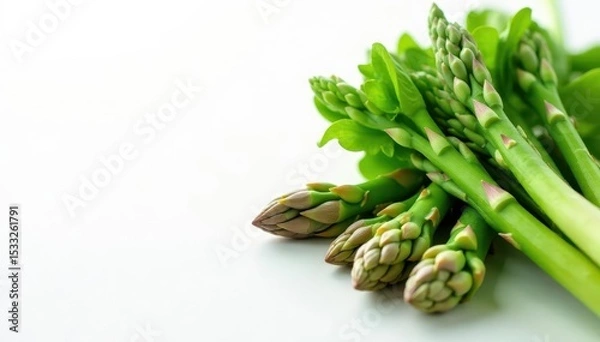 Obraz Fresh asparagus and Brussels sprouts on white , green, delicious