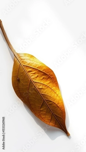 Obraz Single dried bay leaf, crisp texture, light shadow on white, herb, laurel leaf
