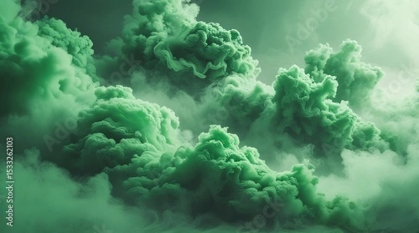 Fototapeta Surreal green smoke clouds in abstract motion, dreamy fantasy atmosphere with soft fog texture, ethereal gas formations, vapor art background for creative digital design.