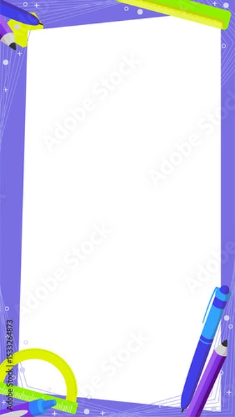 Fototapeta Stationery frame is being shown in flat art with transparent background rulers and pens, copy space