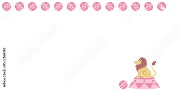 Fototapeta Flat design is showing lion on pedestal, striped tokens, ball on transparent background, copy space
