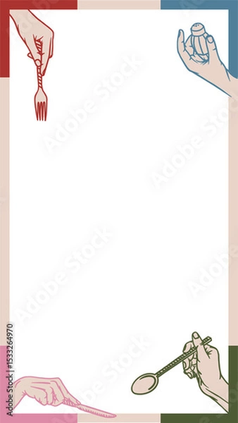 Obraz Flat design stylized hands are holding utensils, framing empty area against transparent background