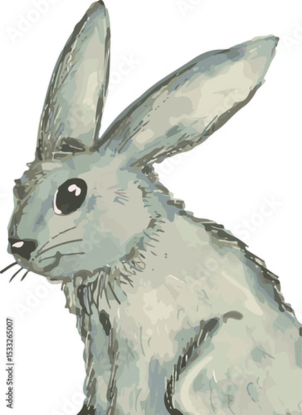 Fototapeta Stylized rabbit illustration showing fur texture and tall ears on transparent backdrop, copy space