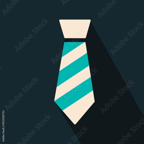 Obraz Stylized vector necktie is casting drop shadow on transparent backdrop with teal and cream stripes