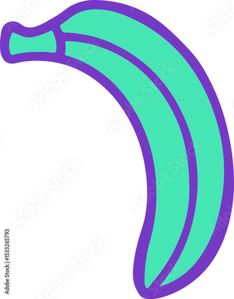 Obraz Cartoon banana floating in vector art, showing teal fill and purple outline on transparent backdrop