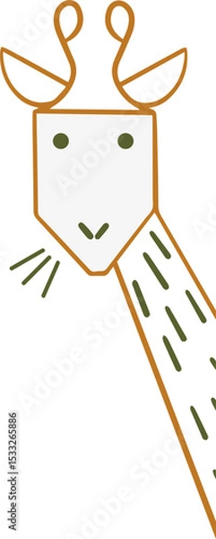 Obraz Giraffe head and striped neck is showing in flat vector with looped antlers, transparent background