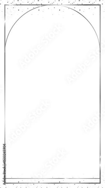 Fototapeta Flat design silver arched frame is floating on transparent field with scattered dot and star glints
