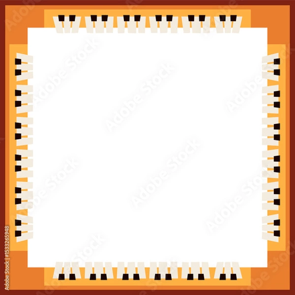 Obraz Stylized piano keys border is framing slate-blue panel with orange border on transparent background
