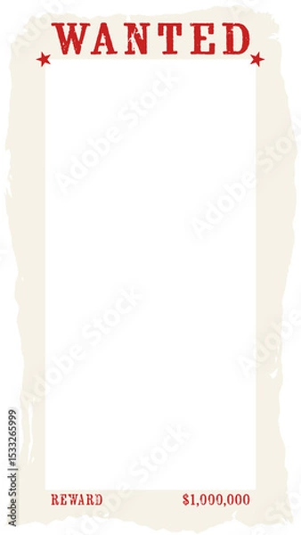 Obraz Wanted poster is showing torn-edged weathered parchment in flat vector on transparent background