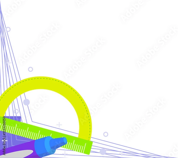 Fototapeta Vector drafting tools are overlapping with pencil tip on transparent background with symbols
