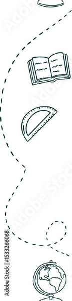 Fototapeta Showing dashed line linking pen nib icon open book, protractor, globe on transparent background