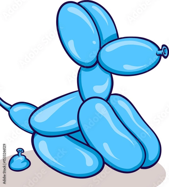 Fototapeta Glossy blue balloon dog sculpture sitting beside deflated piece casting shadow on clear background