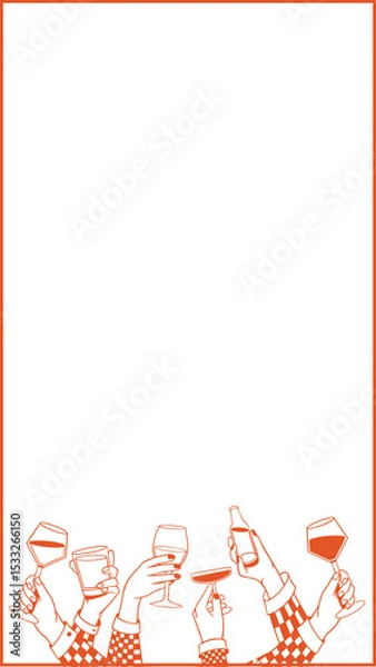 Obraz Hands are raising various drink vessels in vector style on transparent background