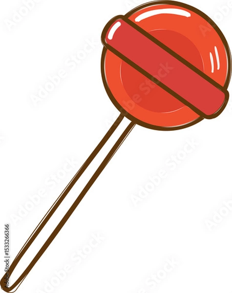 Fototapeta Red lollipop is floating on transparent background in cartoon style with white stick, glossy finish