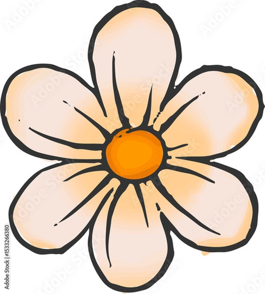 Fototapeta Cartoon-style flower is being shown on transparent background with six cream petals and orange core