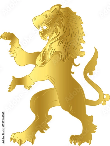 Fototapeta Gold heraldic lion is being shown in flat style with mane and claw details, transparent background