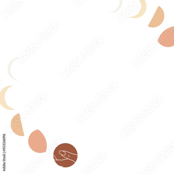 Obraz Showing vector lunar phases with sparkles and hand holding moon on transparent background