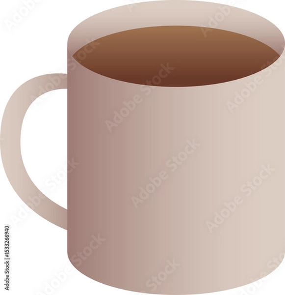 Fototapeta Minimalist vector mug sitting on transparent background, showing gradient shading and brown liquid