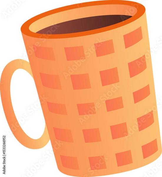 Fototapeta Displaying vector orange mug with handle and grid holding dark brown liquid transparent background