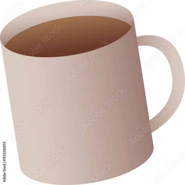 Fototapeta Flat graphic showing beige mug tilting with handle holding brown liquid on transparent background
