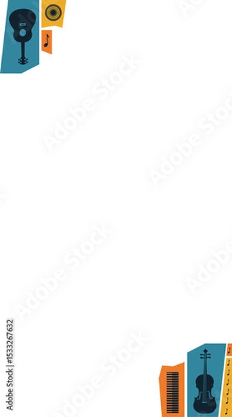 Fototapeta Flat design guitar or piano or violin or audio icons are framing space on transparent background, co
