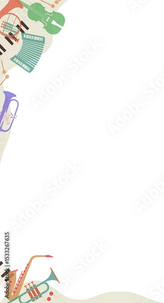 Fototapeta Decorative frame is featuring piano, violin in flat design with clear background, copy space