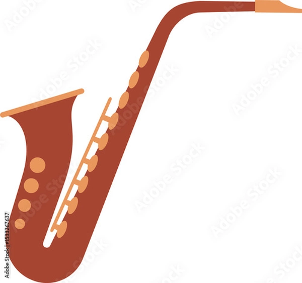 Obraz Flat vector showing angled saxophone on transparent background with curved body, keys, mouthpiece