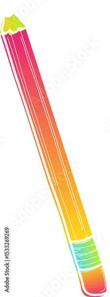 Obraz Flat gradient pencil showing lime-green wooden tip, cyan ferrule, eraser on transparent background