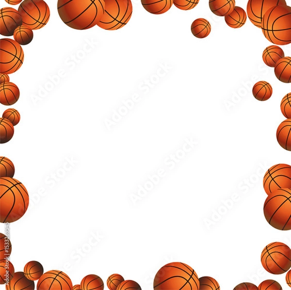 Fototapeta Basketball border is framing center in flat design with orange balls, clear background, copy space