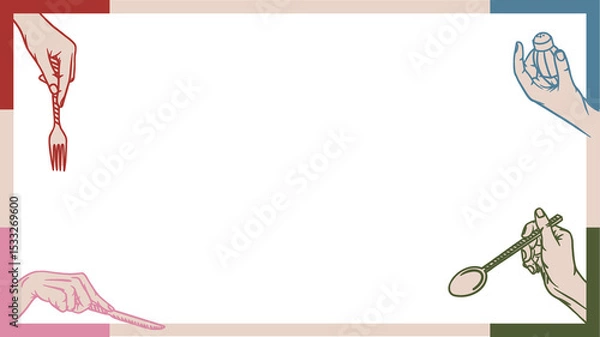 Fototapeta Flat design is showing hands holding fork knife spoon shaker on transparent background, copy space