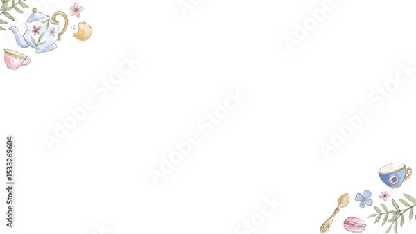 Obraz Flat design tea set with floral accents is being shown on transparent background, copy space
