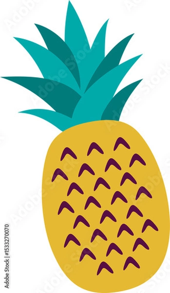 Obraz Pineapple is showing purple markings and teal leaves in flat design on transparent background