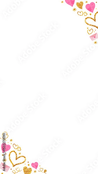 Obraz Flat design border is showing glittery gold hearts envelope icons confetti dots on clear background