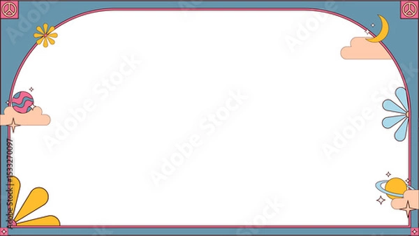 Obraz Flat design frame is floating on transparent background with pastel clouds moon planet peace icons
