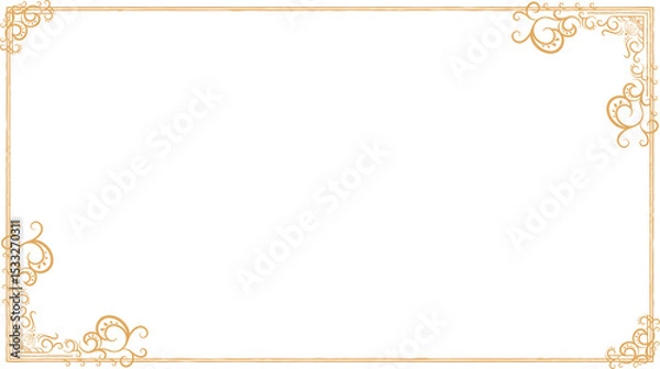 Obraz Flat design gold filigree frame is featuring scroll patterns on transparent background, copy space