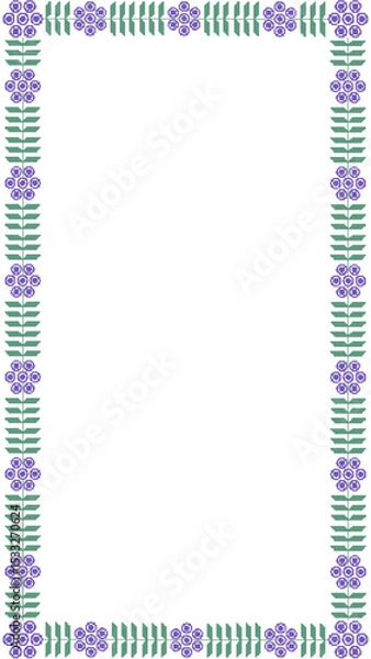 Obraz Flat vector botanical frame is showing fern leaves and purple flowers on transparent background
