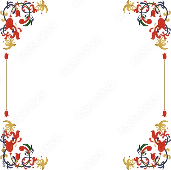 Fototapeta Featuring vector border with floral corner scrollwork and tulip accents on transparent background