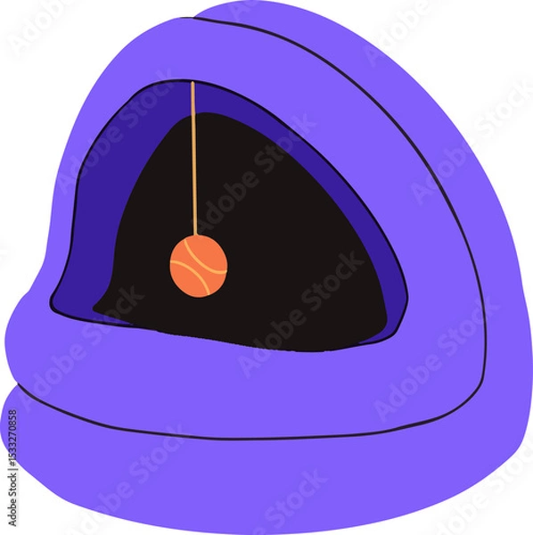 Fototapeta Vector art showing purple layered arch hanging orange striped orb on gold wire transparent backdrop