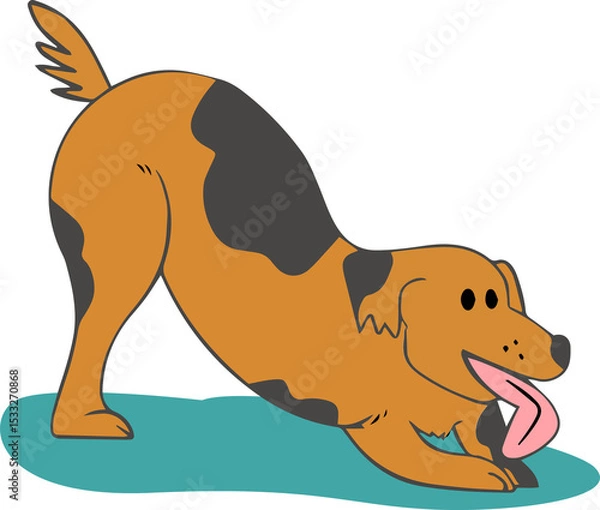 Obraz Medium-breed cartoon dog bowing playfully on teal ground in flat design, transparent background