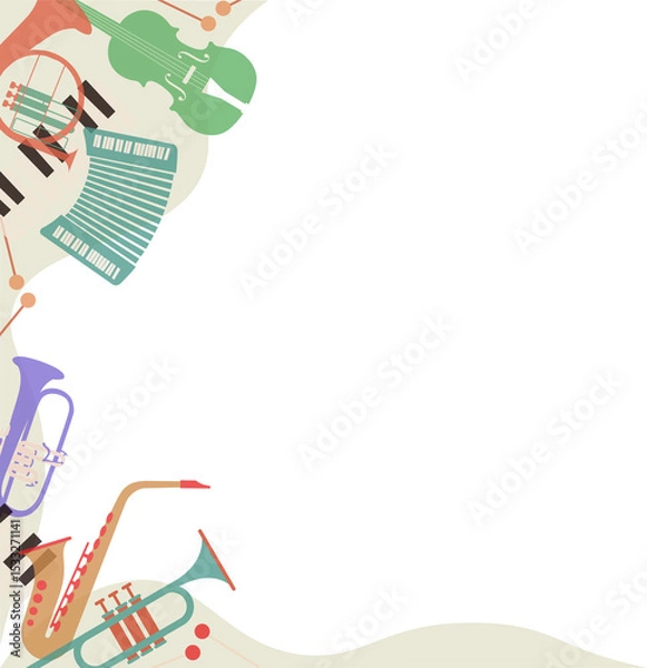 Fototapeta Vector art is featuring musical instrument frame on transparent background, copy space