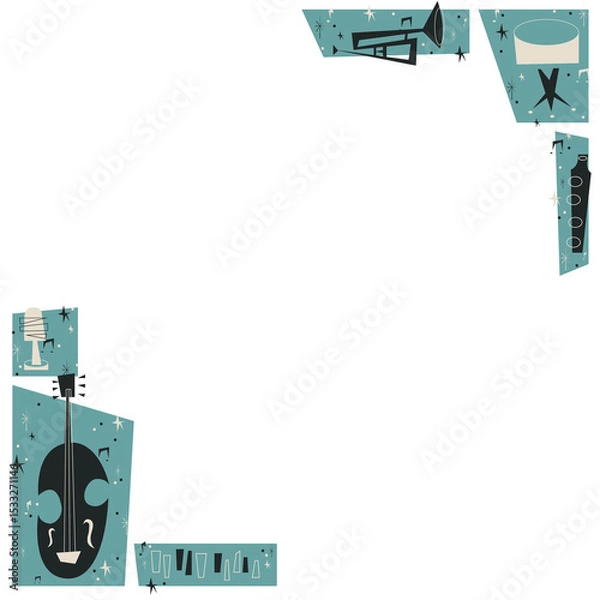 Fototapeta vector music border is showing instrument shapes and notes on transparent background, copy space