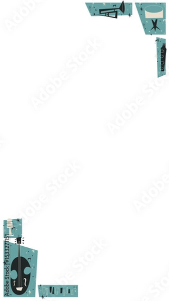 Fototapeta Frame corners are featuring flat design music icons and drink glass on transparent background