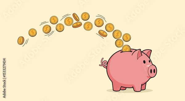 Fototapeta Coins Falling into Piggy Bank | Saving Money Concept