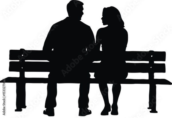Obraz Silhouette of Couple Sitting on Bench, Romantic Relationship and Communication Concept