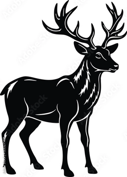 Obraz Silhouette of Majestic Deer with Large Antlers Standing Still