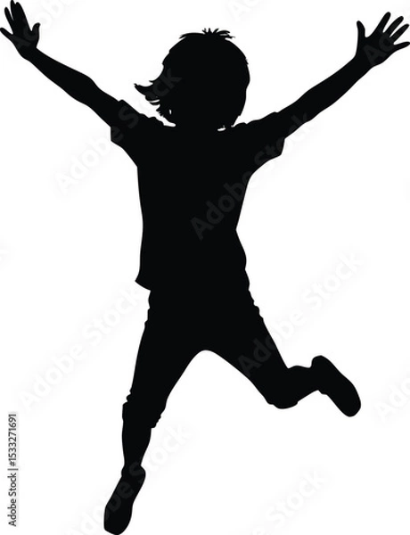 Obraz Silhouette of Happy Jumping Child with Arms Raised