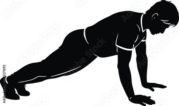 Obraz Silhouette of Man Doing Push-Up Exercise, Fitness Vector Illustration
