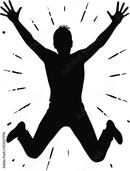 Obraz Silhouette of Happy Man Jumping with Raised Hands, Celebration Vector Illustration